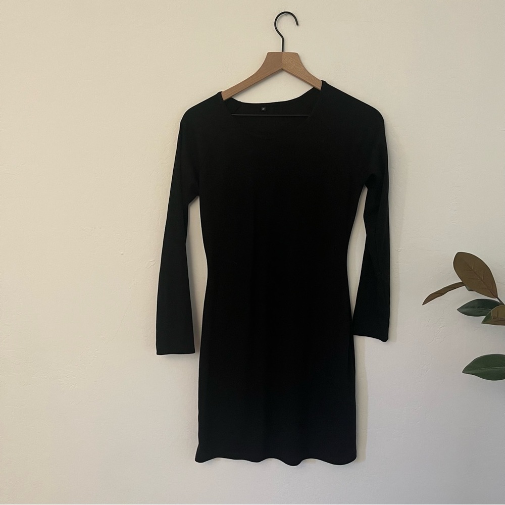 Black Ribbed Long Sleeve Dress